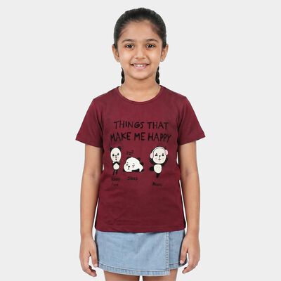 Girls Purple Round Neck Regular T-Shirt