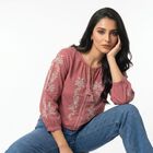 Women's Pink Round Neck Embroidered Crop Top, गुलाबी, small