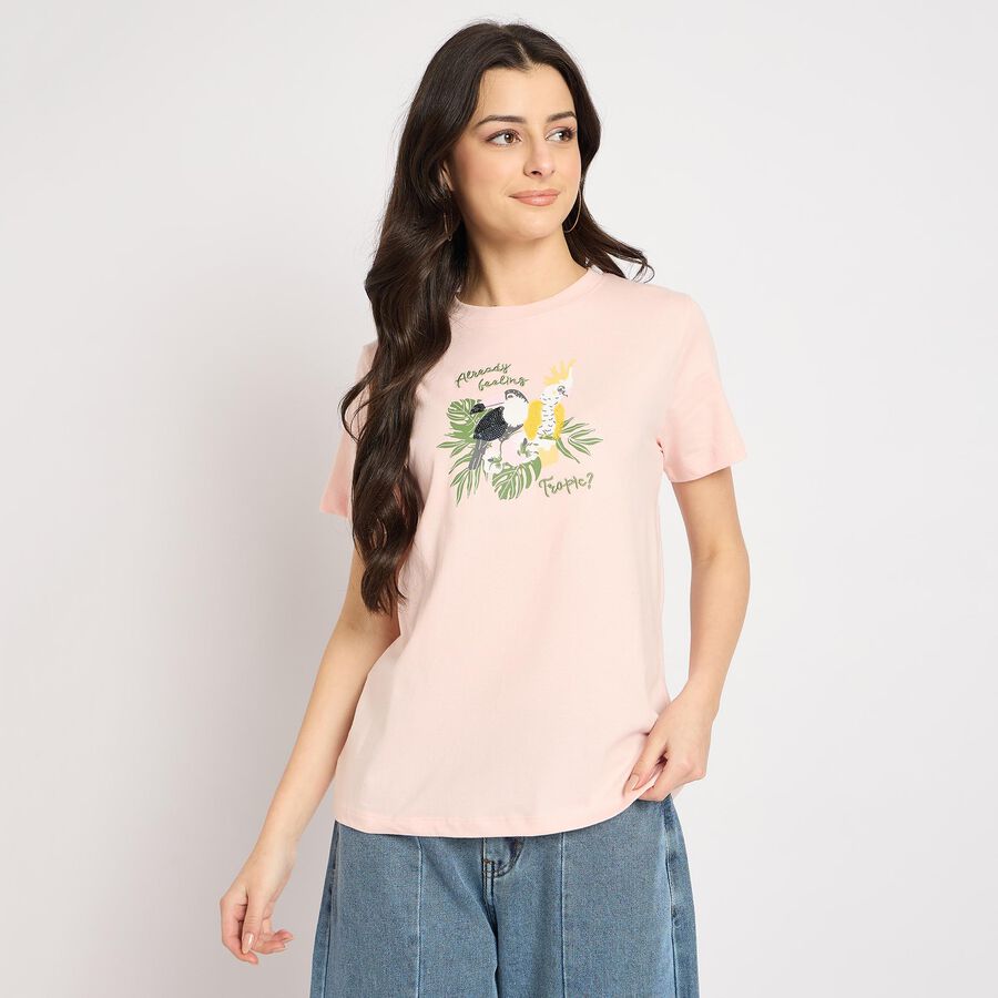 Ladies' 100% Cotton Round Neck T-Shirt , Light Pink, large