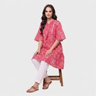 Women's Pink Notch Neck Printed Kurti, गुलाबी, small