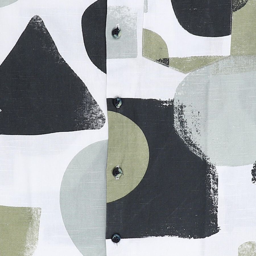 Boys Light Sage Green and White Cotton Half Sleeve Cuban Collar Casual Shirt, Light Green, large image number null