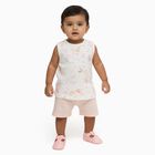 Infant White Cotton Bunny Print Sleeveless Top and Pastel Pink Shorts Set, Peach, small
