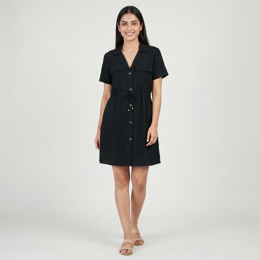 Women's Black High Neck Ribbed Bodycon Dress, Black, large