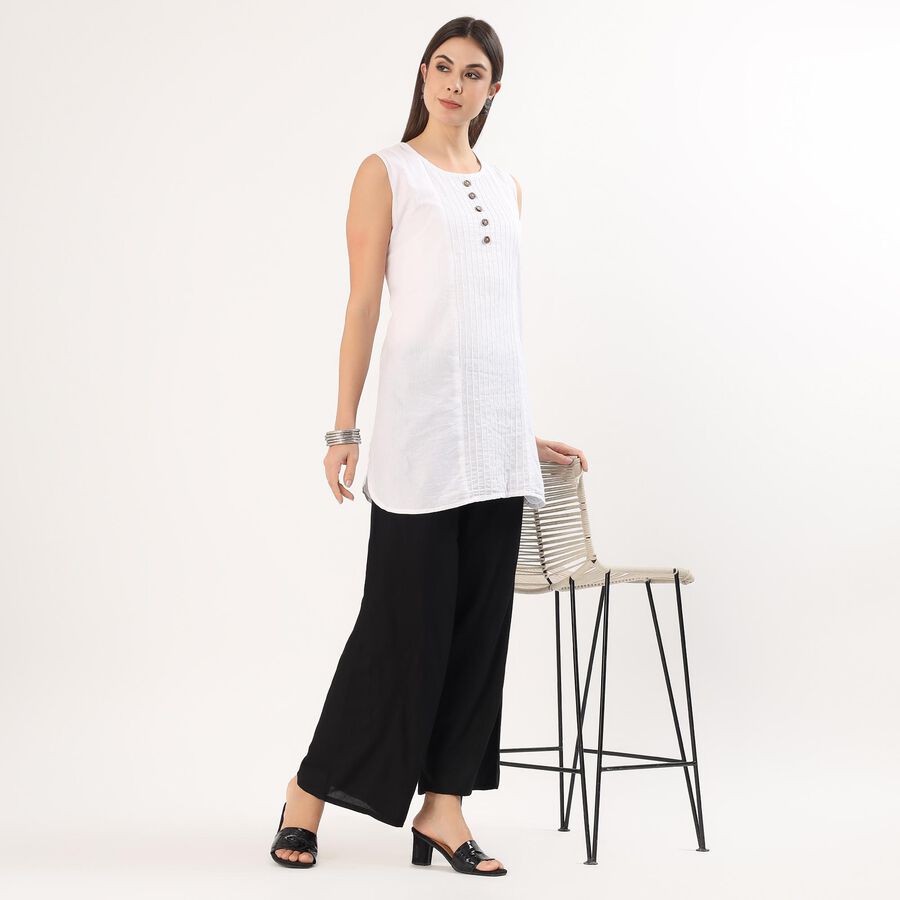 Women's Minimalist Viscose Wide-Leg Palazzos, Black, large