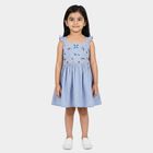 Girls' Light Blue Fit and Flare Floral Embroidered Frock, हल्का नीला, small