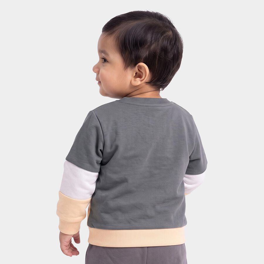 Infants' Grey Cotton Crew Neck Pullover Sweatshirt, Dark Grey, large