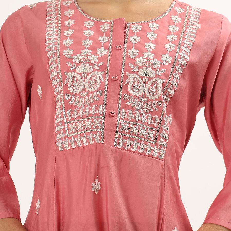 Women's Dusty Rose Pink Round Neck Bohemian Ethnic Set, गुलाबी, large image number null