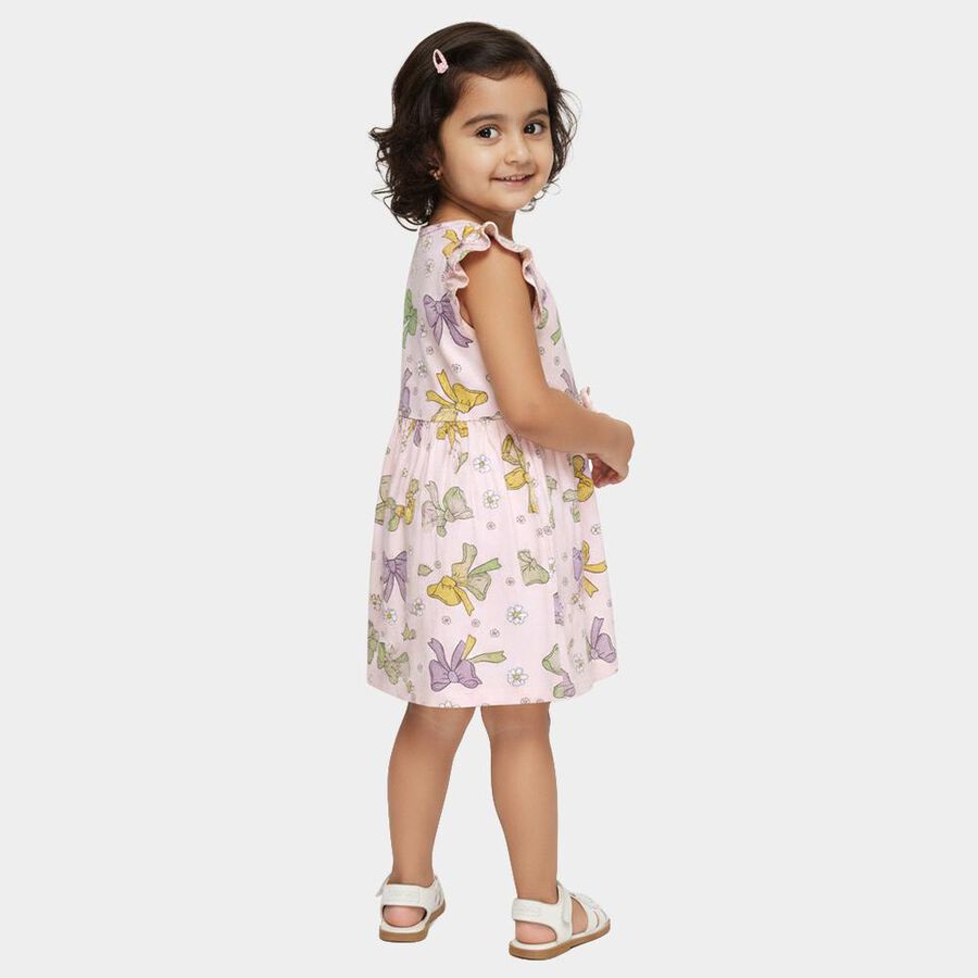 Girls' Light Pink Bow and Floral Printed A-Line Frock, Light Pink, large image number null