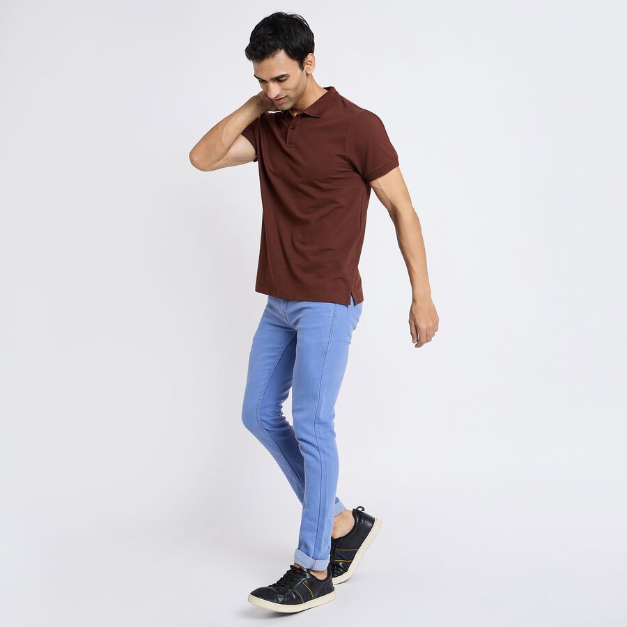 Men's Collared Half Sleeves T-Shirt, भूरा, large image number null