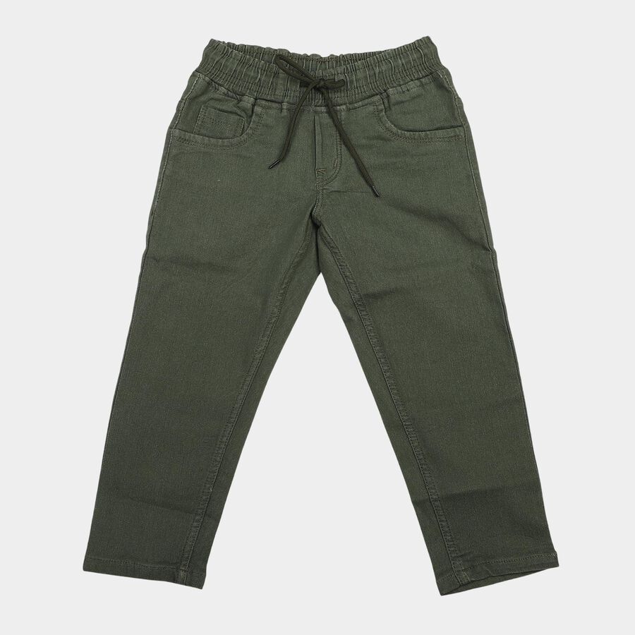 Boys' Olive Green Drawstring Jeans, ओलिव, large