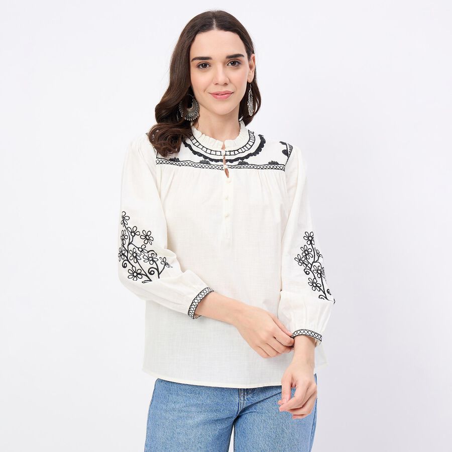 Women's Off-White Cotton Classic Collar Casual Shirt, Off White, large