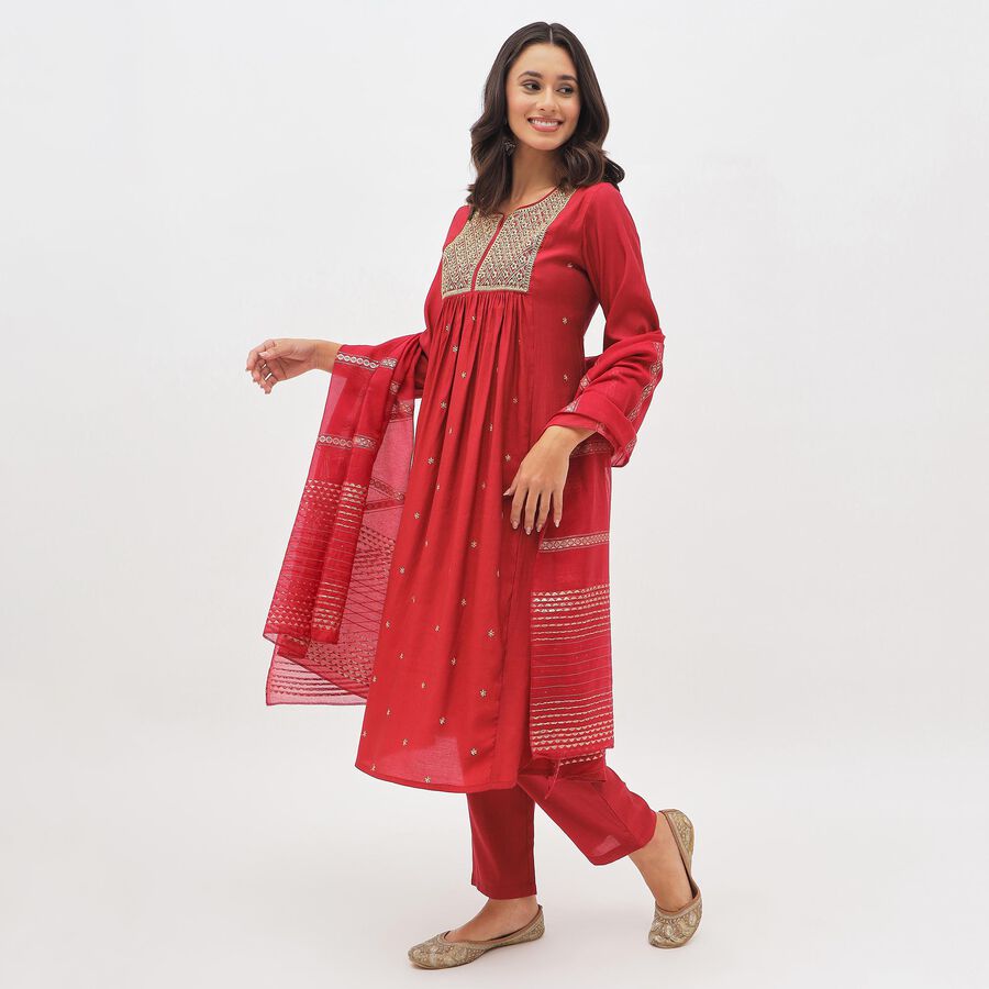 Women's Rich Crimson Embroidered Ethnic Set, Fuchsia, large image number null