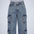 Women's Light Blue Wide Leg Washed Jeans, हल्का नीला, small
