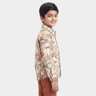 Boys Brown Cotton Long Sleeve Collared Casual Shirt, Brown, small