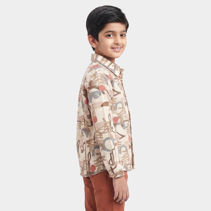 Boys Brown Cotton Long Sleeve Collared Casual Shirt, Brown, large