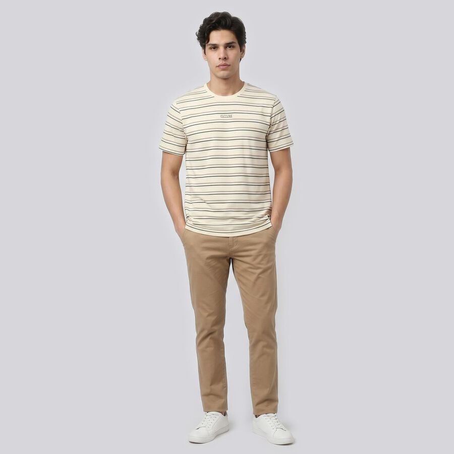 Men's Cream Round Neck Regular T-Shirt, ऑफ व्हाइट, large