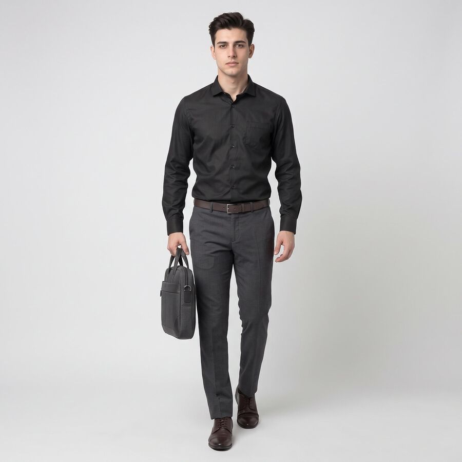 Men's Black Spread Collar Formal Shirt, काला, large