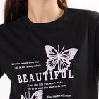 Women's Jet Black Round Neck Casual T-Shirt, काला, small