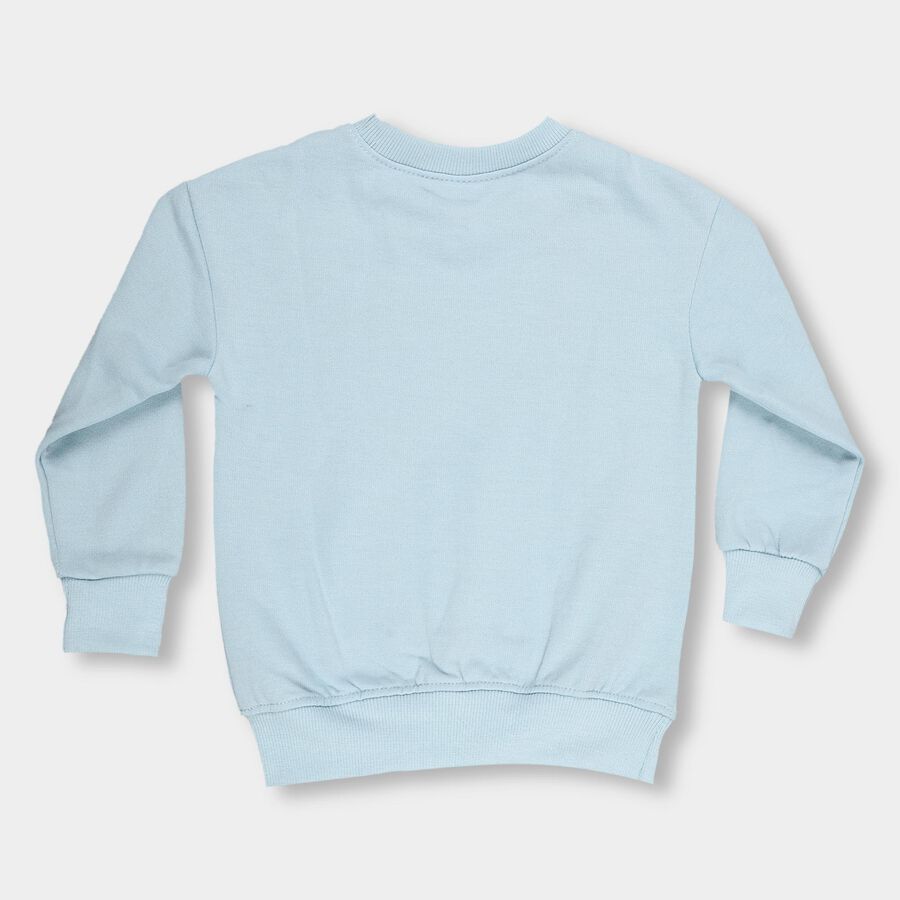 Boys Light Powder Blue Crew Neck Printed Sweatshirt, Light Blue, large image number null