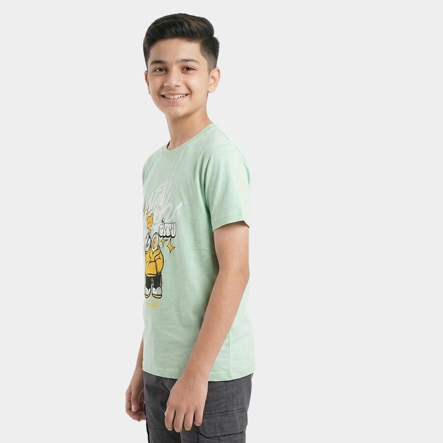 Boys' Half Sleeves T-Shirt, हल्का हरा, large