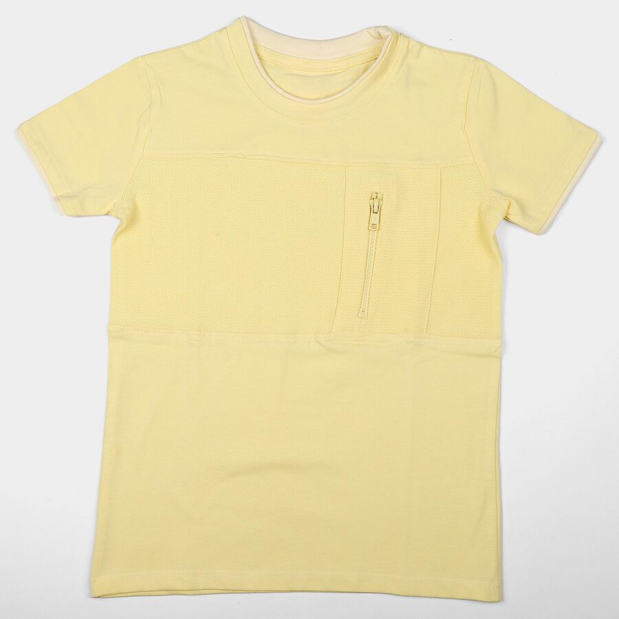 Boys Yellow Cotton Round Neck Regular Boys T-Shirt, Yellow, large