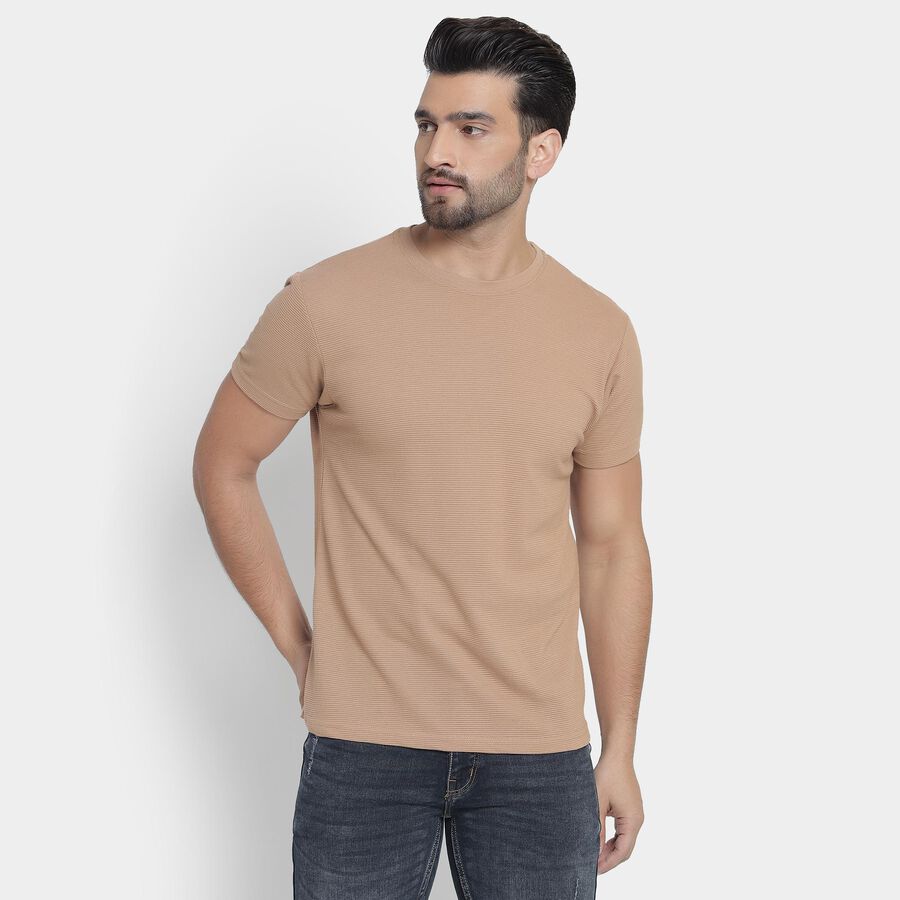 Men's Round Neck Half Sleeves T-Shirt , Beige, large image number null