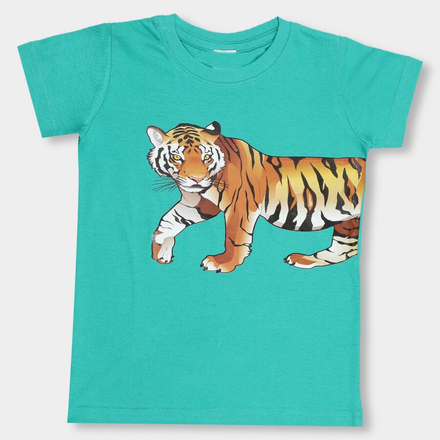 Boys' 100% Cotton Half Sleeves T-Shirt, Dark Green, large image number null