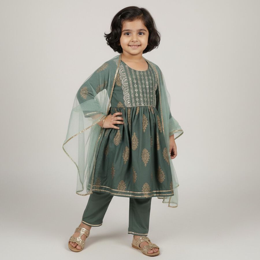 Girls Soft Lavender Purple Embroidered Top and Pant Fusion Set, हल्का हरा, large image number null