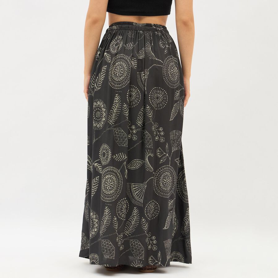 Women's Jet Black Printed Flared Ethnic Maxi Skirt, Light Grey, large image number null