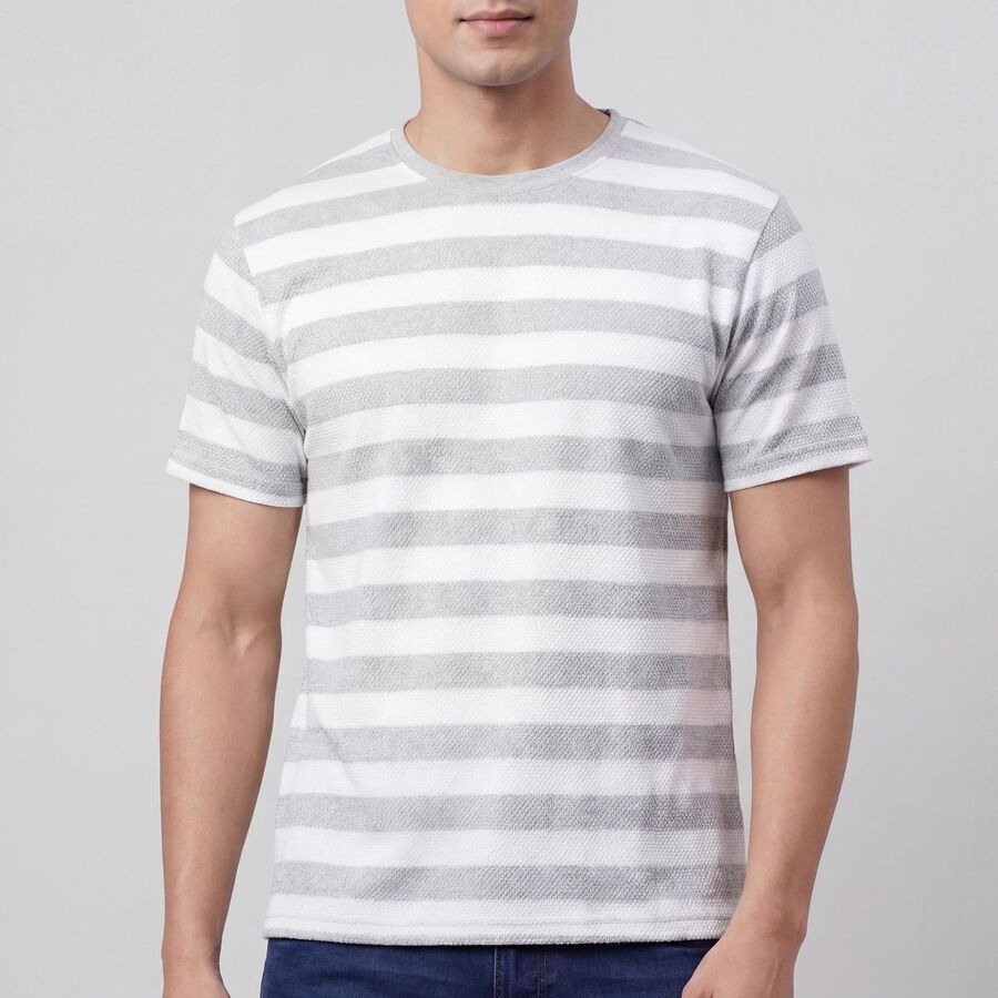Men's Grey Round Neck Casual T-Shirt, हल्का ग्रे, large