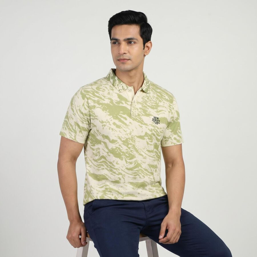 Men's Light Green Cotton Collared Neck Casual T-Shirt, हल्का हरा, large