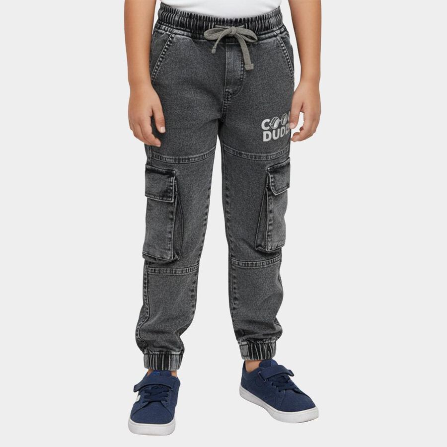 Boys' Washed Light Grey Relaxed Fit Cargo Jogger Jeans, Light Grey, large