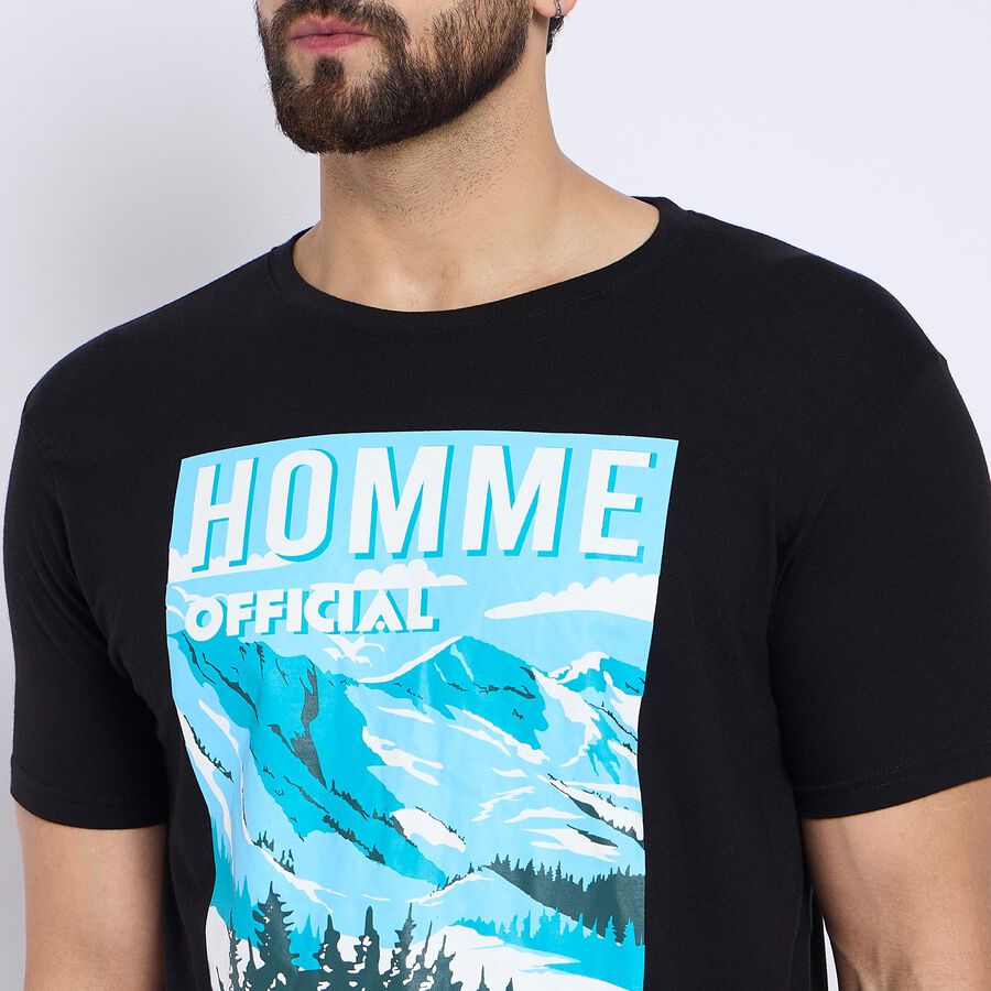 Men's 100% Cotton Round Neck Half Sleeves T-Shirt , काला, large
