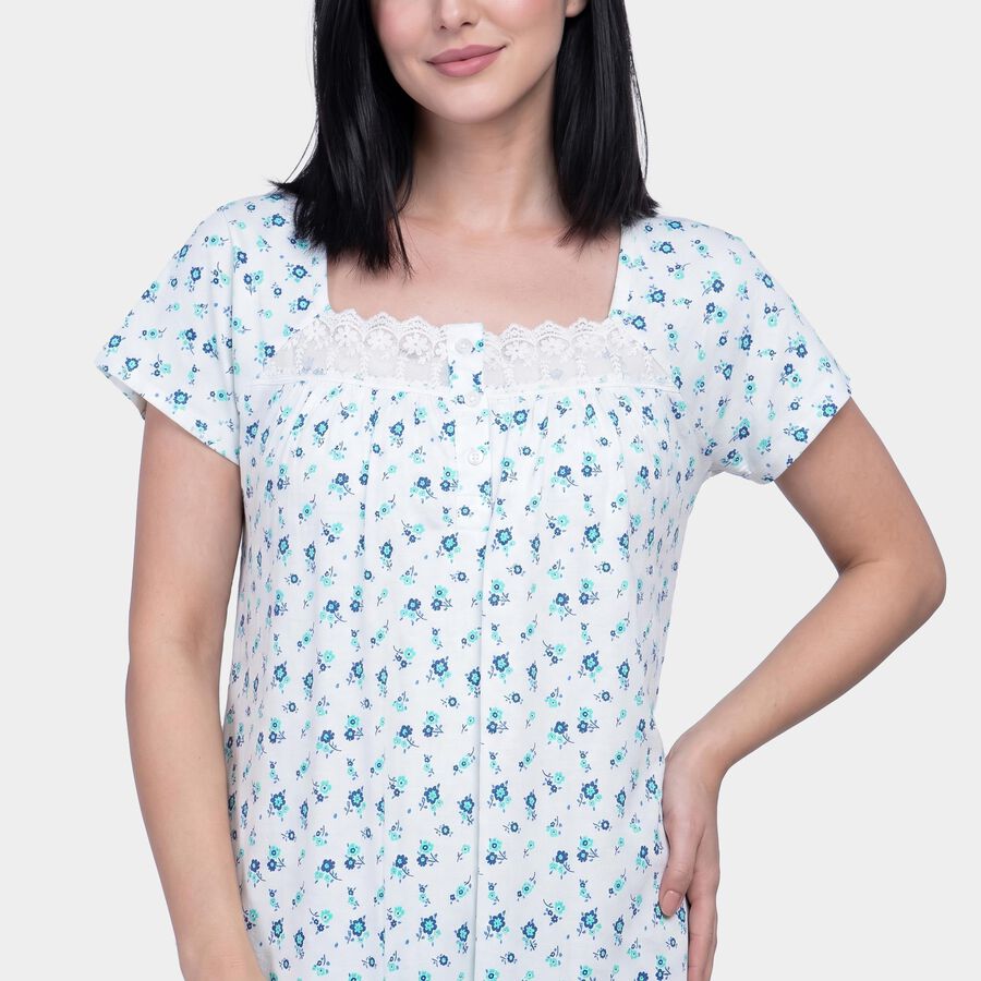 Women's White Square Neck A-Line Nighty, सफ़ेद, large