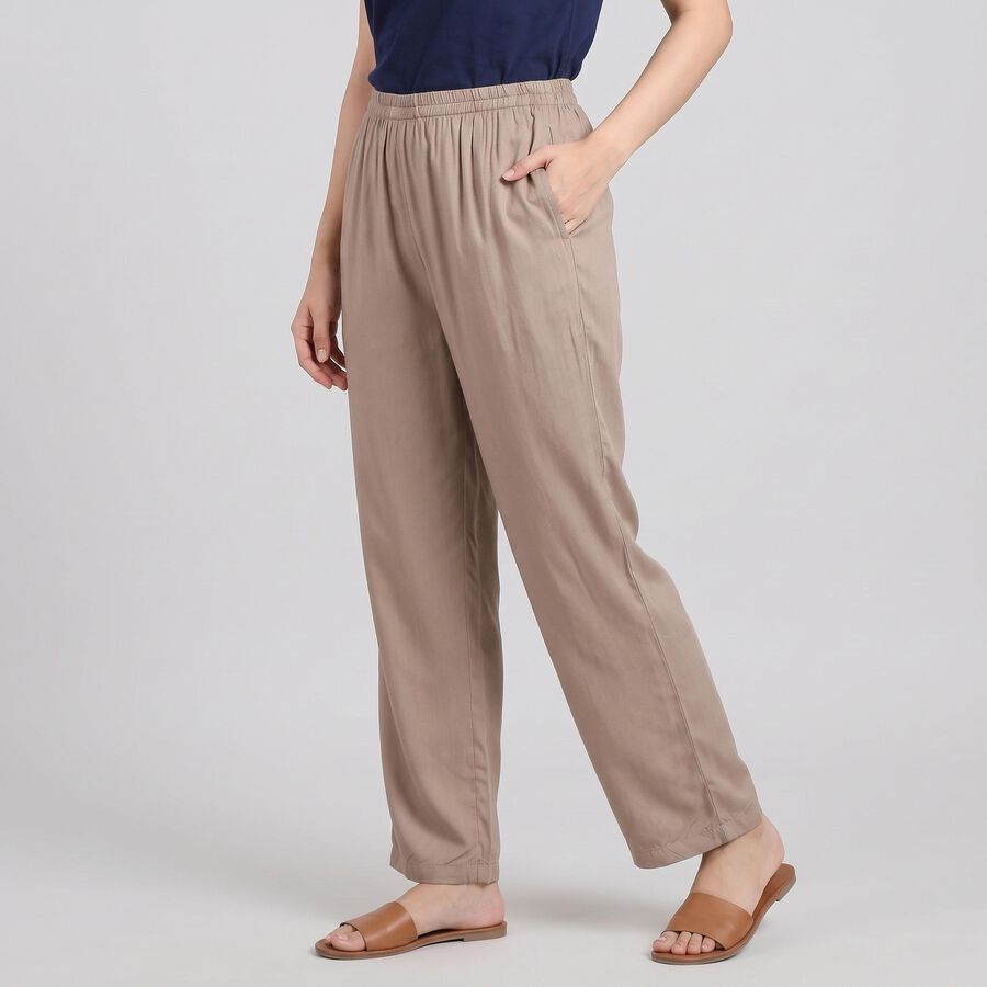 Women's Grey Regular Fit Solid Elastic Waist Palazzos, हल्का ग्रे, large
