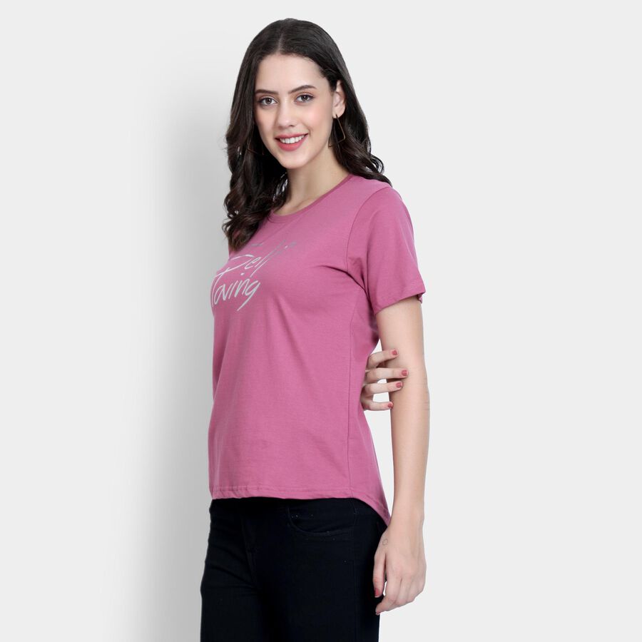 Ladies' 100% Cotton Round Neck T-Shirt , बैंगनी, large image number null