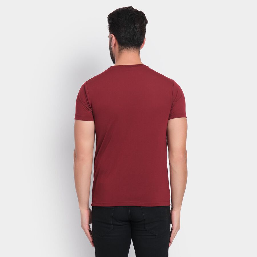 Men's Round Neck Half Sleeves T-Shirt , वाइन, large