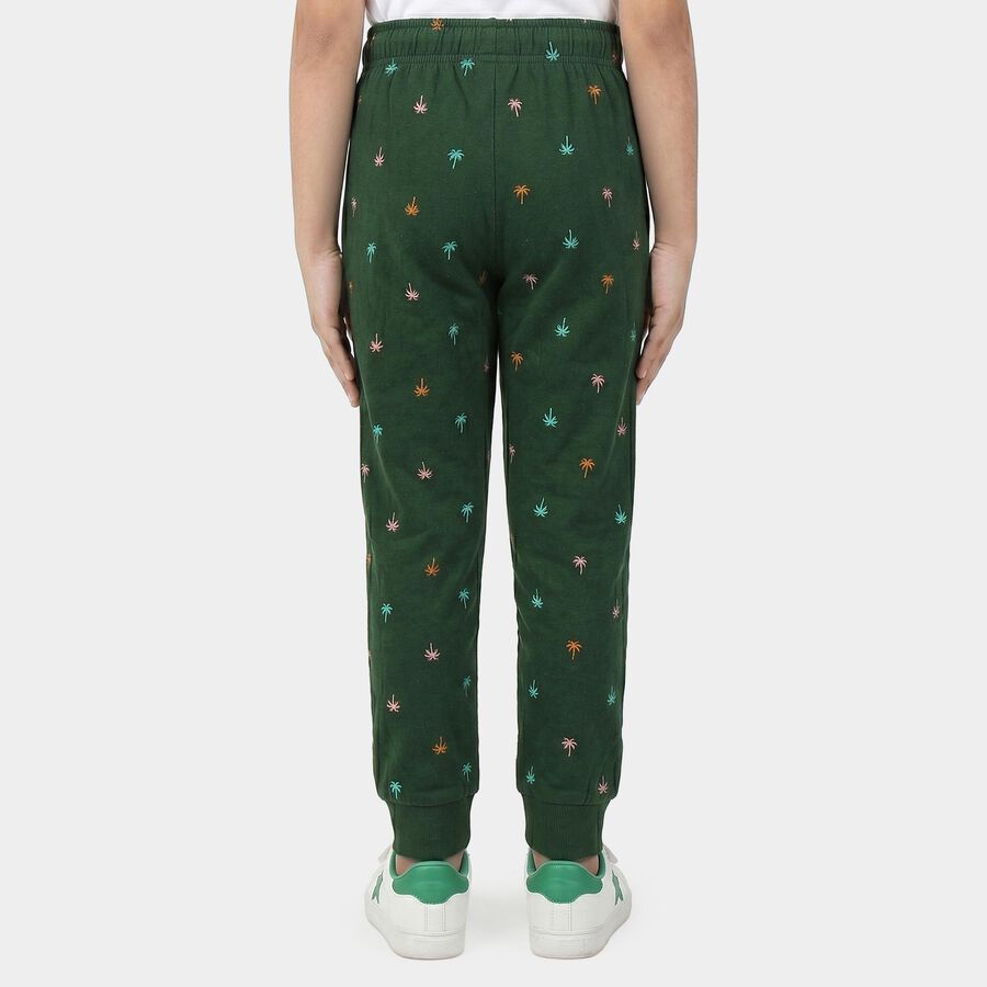 Girls' Green Jogger Fit Palm Print Pyjama, गहरा हरा, large