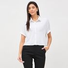 Women's White Collared Short Sleeve Crop Shirt, White, small image number null