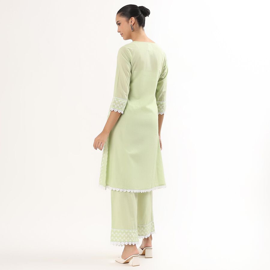 Girls Light Sage Green Cotton Embroidered Ethnic Set, Light Green, large image number null