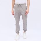 Men's Muted Grey Slim Fit Cargo Trousers, Light Grey, small