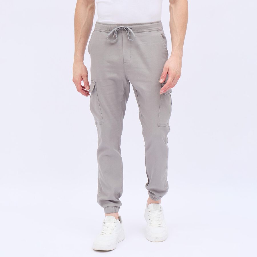 Men's Muted Grey Slim Fit Cargo Trousers, Light Grey, large