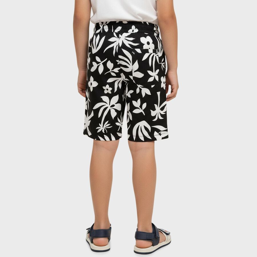 Boys' Black and White Floral Print Cotton Jamaican Shorts, Black, large
