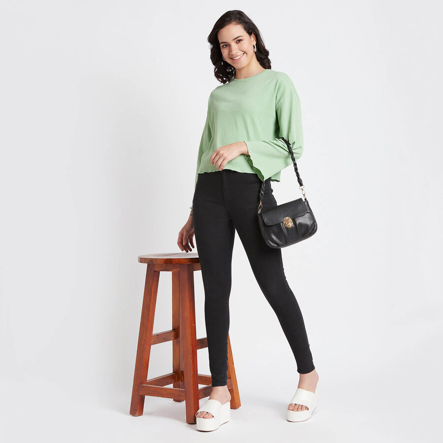 Solid Round Neck T-Shirt, Light Green, large image number null