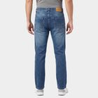 Men's Blue Straight Fit Washed Jeans, मध्यम नीला, small