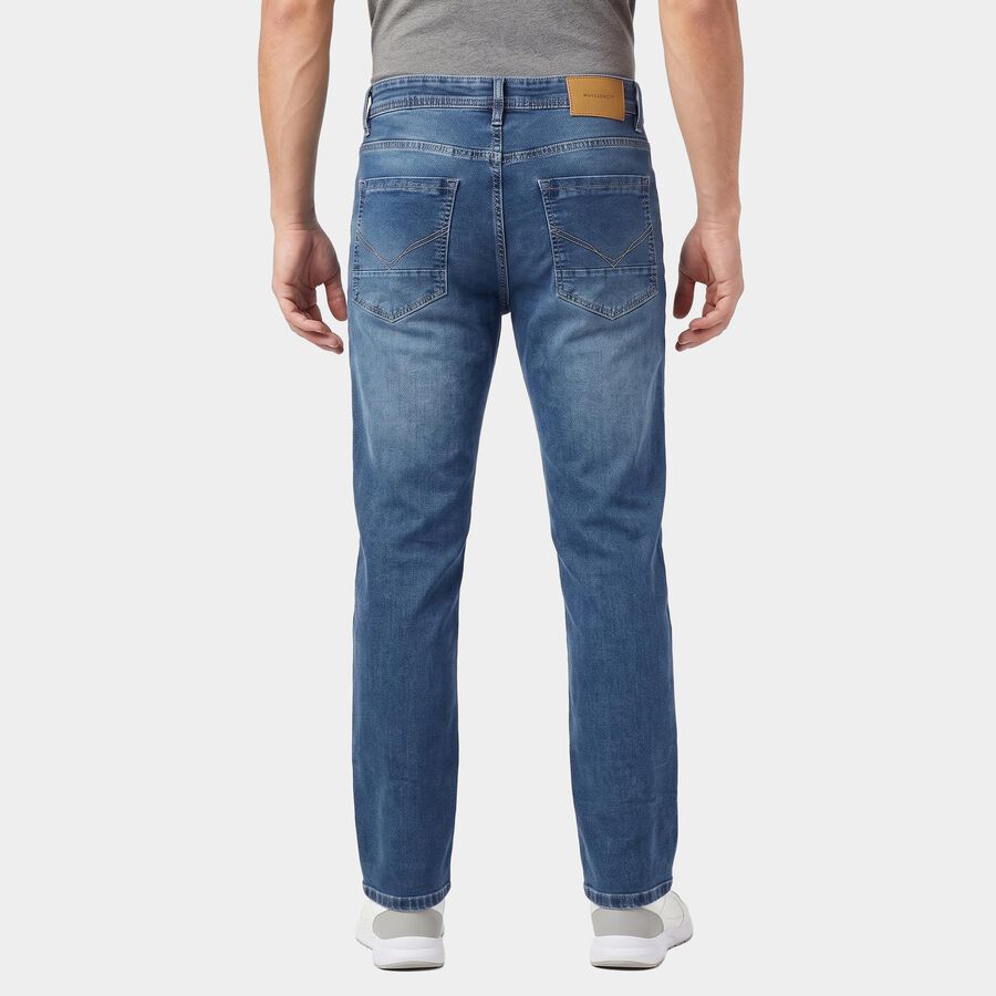 Men's Blue Straight Fit Washed Jeans, मध्यम नीला, large