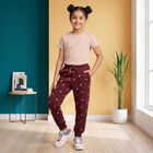 Girls' Maroon Regular Fit Heart Jogger Pyjama, वाइन, small