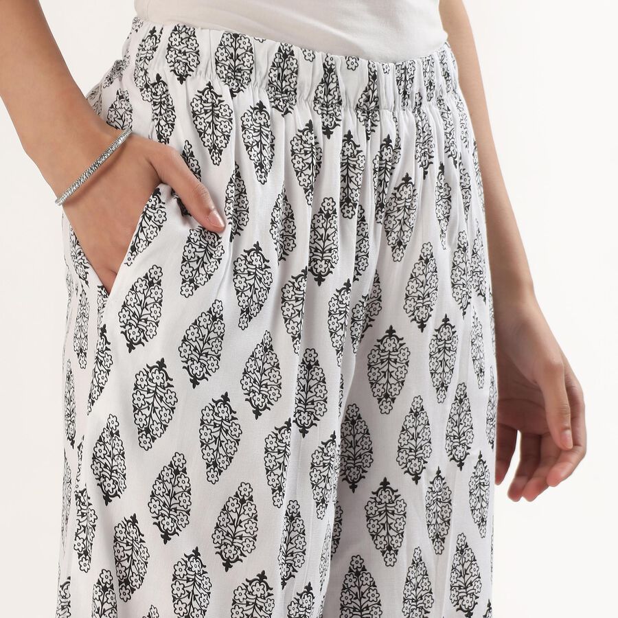 Women's White and Black Printed Wide-Leg Palazzos, Off White, large image number null