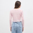 Women's Light Pink Round Neck Casual Crop Top, Light Pink, small