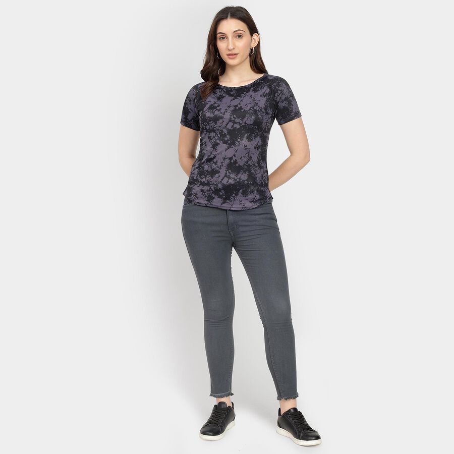 Ladies' Round Neck T-Shirt, गहरा ग्रे, large image number null